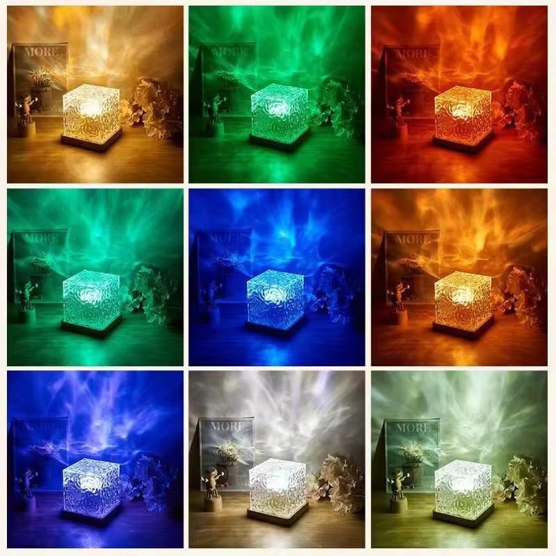 One94Store Romantic Ocean Wave Night Light Projector Lamp, 3D Water Wave Effect, LED Projection Lamp for Bedroom Decor, Remote Control (Cube Shape)