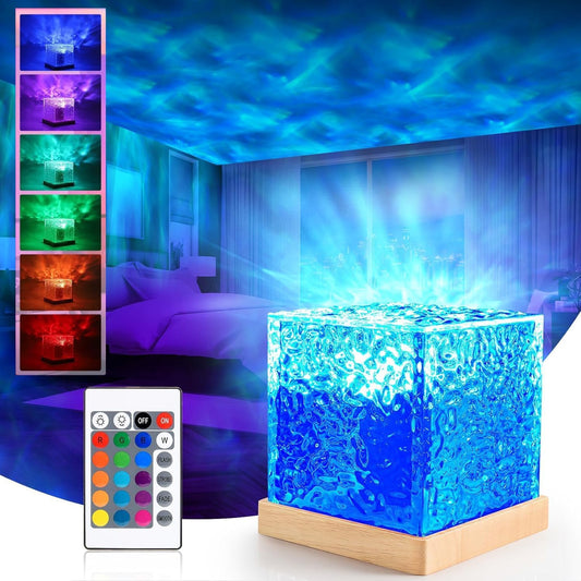 One94Store Romantic Ocean Wave Night Light Projector Lamp, 3D Water Wave Effect, LED Projection Lamp for Bedroom Decor, Remote Control (Cube Shape)