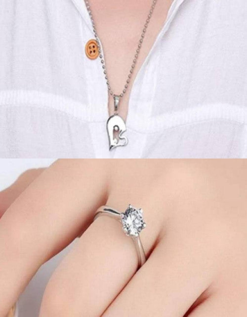 Couple Special Ring Cubic Zirconia Stainless Steel Pendant Set